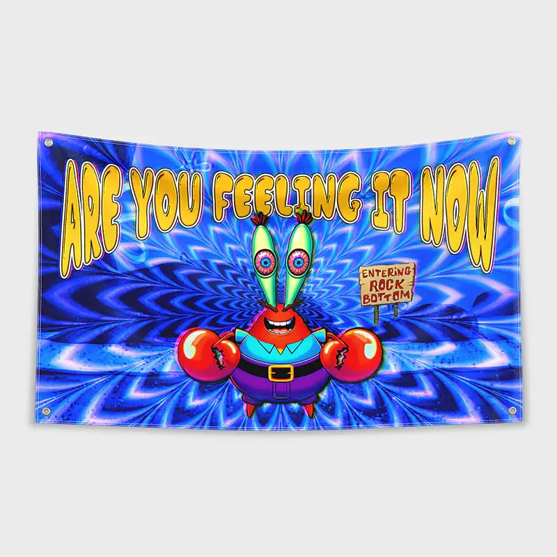 Mr. Krabs trippy meme flag featuring vibrant colors and bold text to appeal to meme lovers.